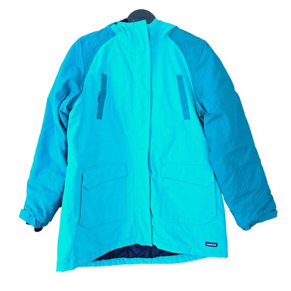 Lands' End Kids Grow A Long Waterproof Hood Parka Coat Mid Length XL Blue Green - Picture 1 of 13